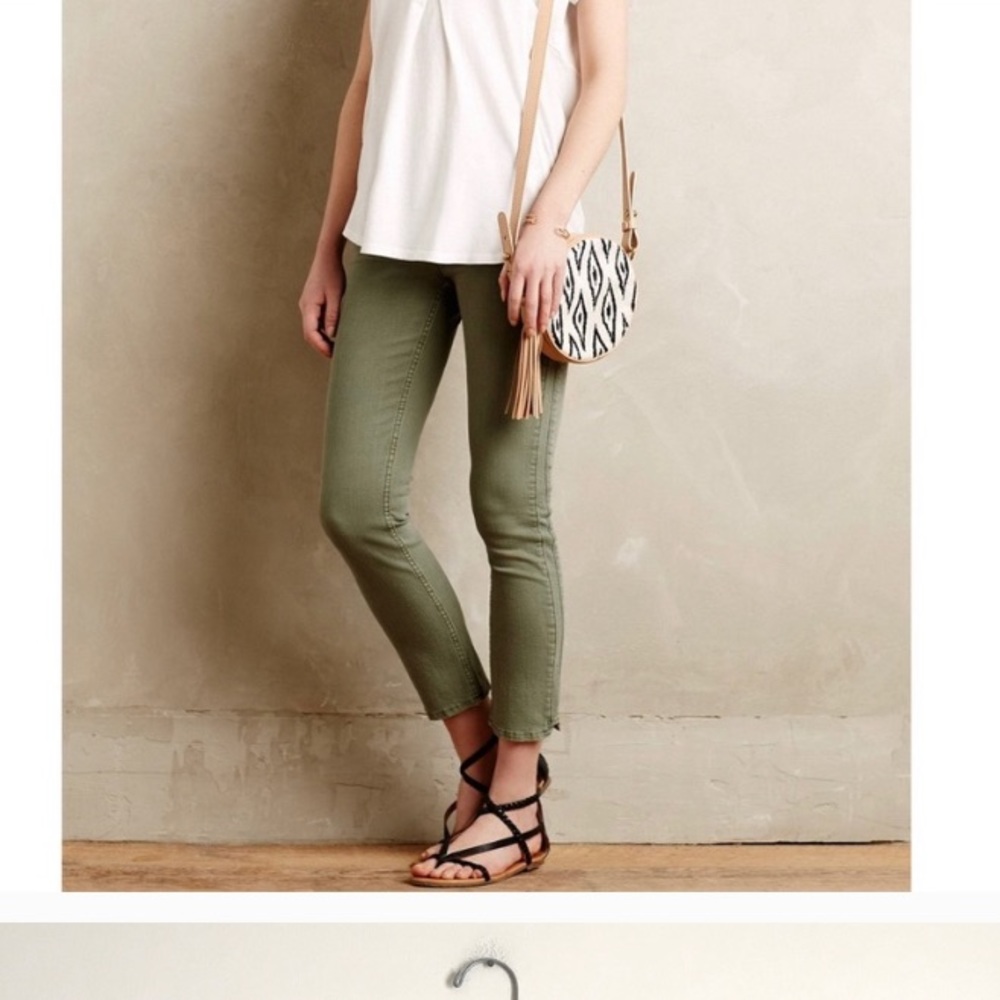 Anthro | Pilcro Olive Green Cropped Ankle Jeans
